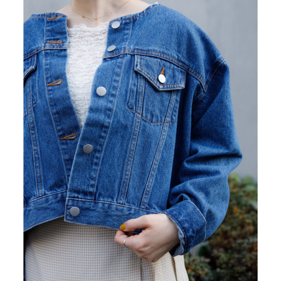 Nocollar Denim Jacket ノーカラーデニムジャケット Flower Webshop フラワーウェブショップ Nocollar Denim Jacket ノーカラーデニムジャケット Flower Webshop フラワーウェブショップ