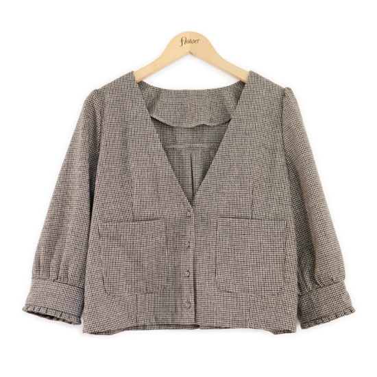 OUTLET】hounds tooth jacket～ﾊｳﾝﾄﾞﾄｩｰｽｼﾞｬｹｯﾄ | flower／フラワー