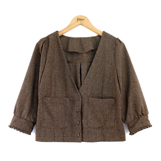 OUTLET】hounds tooth jacket～ﾊｳﾝﾄﾞﾄｩｰｽｼﾞｬｹｯﾄ | flower／フラワー