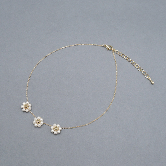 gold pearly fleur necklace～ｺﾞｰﾙﾄﾞﾊﾟｰﾘｰﾌﾙｰﾙﾈｯｸﾚｽ | flower