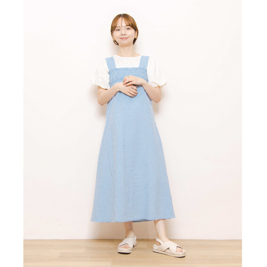 OUTLET】summery check onepiece～ｻﾏﾘｰﾁｪｯｸﾜﾝﾋﾟｰｽ | flower／フラワー