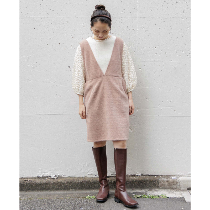 OUTLET】fluffy jumper skirt～ﾌﾗｯﾌｨｰｼﾞｬﾝﾊﾟｰｽｶｰﾄ | flower／フラワー