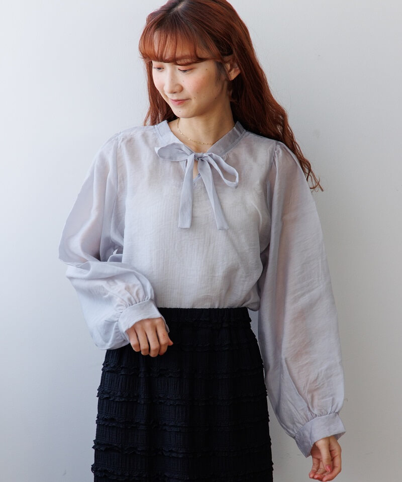 【SALE】リボン付きシアーブラウス