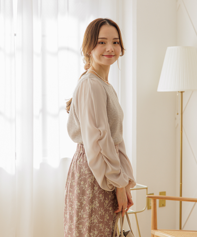 30%OFF】gather sleeve blouse～ｷﾞｬｻﾞｰｽﾘｰﾌﾞﾌﾞﾗｳｽ | flower／フラワー