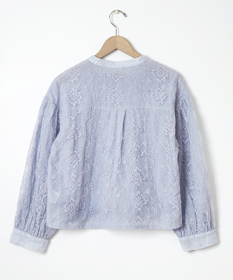 OUTLET】band collar balloon blouse2～ﾊﾞﾝﾄﾞｶﾗｰﾊﾞﾙｰﾝﾌﾞﾗｳｽ2 | flower  