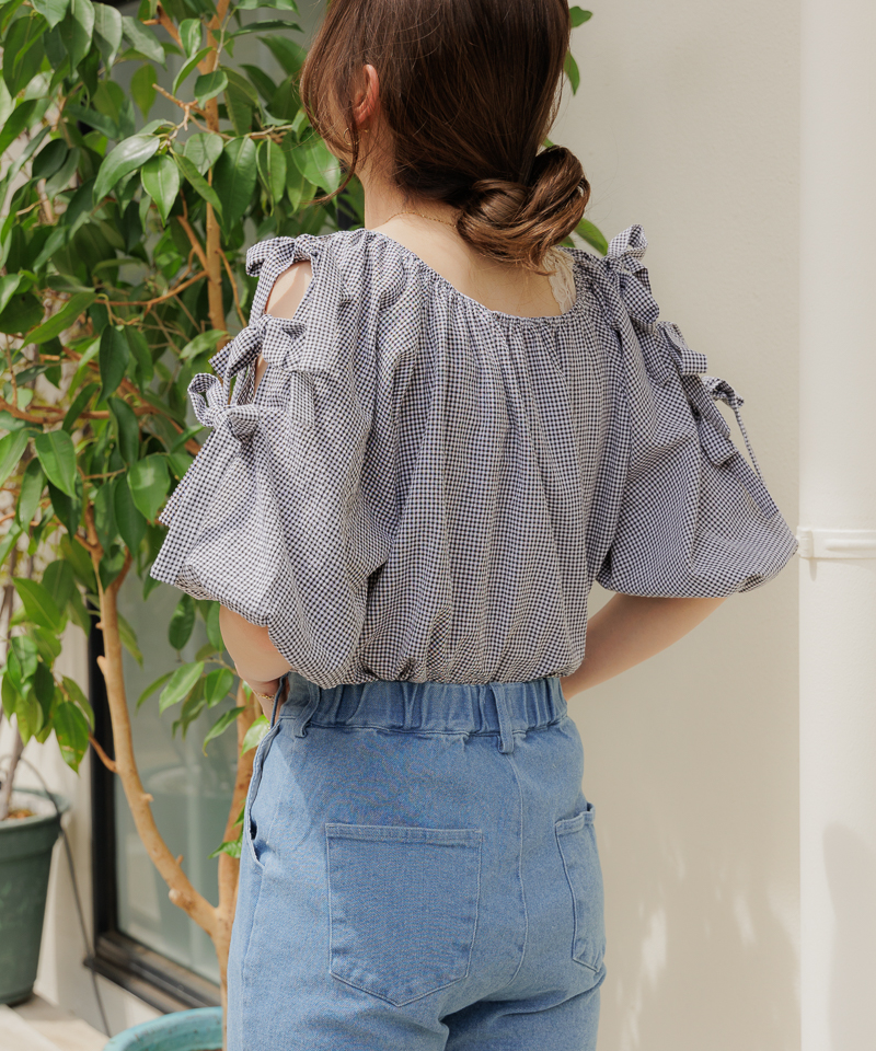 20%OFF】ribbon sleeve blouse～ﾘﾎﾞﾝｽﾘｰﾌﾞﾌﾞﾗｳｽ | flower／フラワー