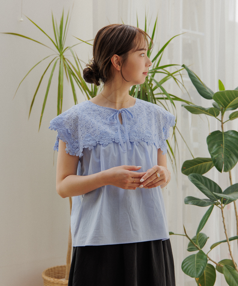 OUTLET】blooming collar blouse～ﾌﾞﾙｰﾐﾝｸﾞｶﾗｰﾌﾞﾗｳｽ | flower