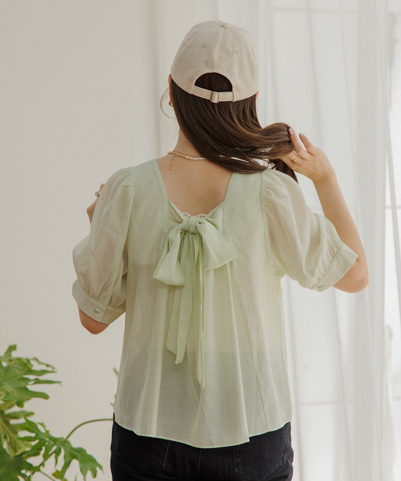 【OUTLET】ribbon puff half blouse～リボンパフハーフブラウス