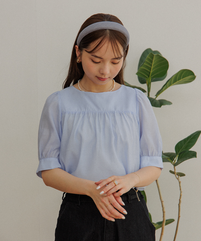 OUTLET】ribbon puff half blouse～リボンパフハーフブラウス