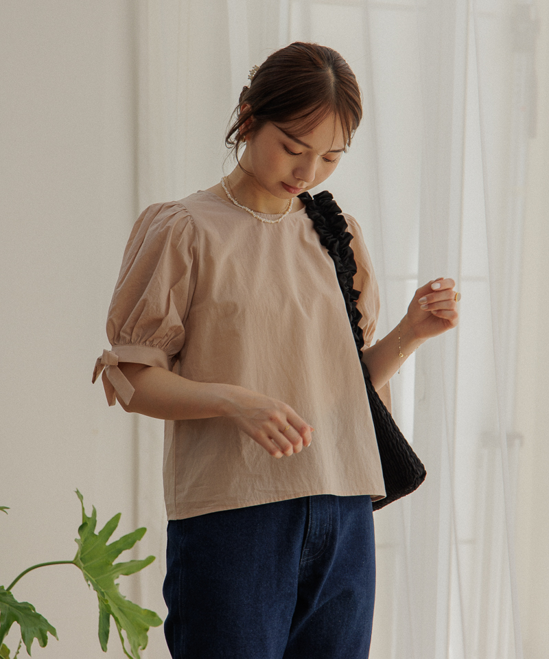 翌日発送可 bibiy.リボンカーフブラウス、RIBBON CUFFS BLOUSE シャツ