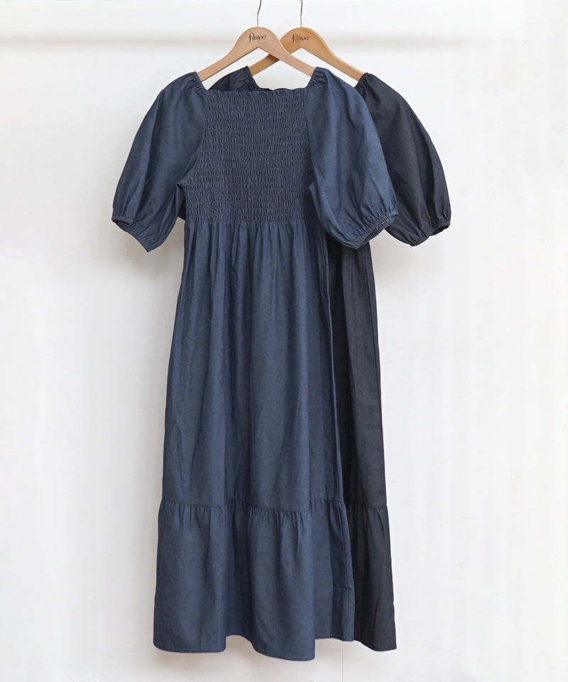 shirring denim onepiece～ｼｬｰﾘﾝｸﾞﾃﾞﾆﾑﾜﾝﾋﾟｰｽ | flower／フラワー公式通販