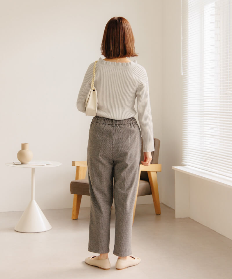 OUTLET】check frill tapered pants～ﾁｪｯｸﾌﾘﾙﾃｰﾊﾟｰﾄﾞﾊﾟﾝﾂ | flower