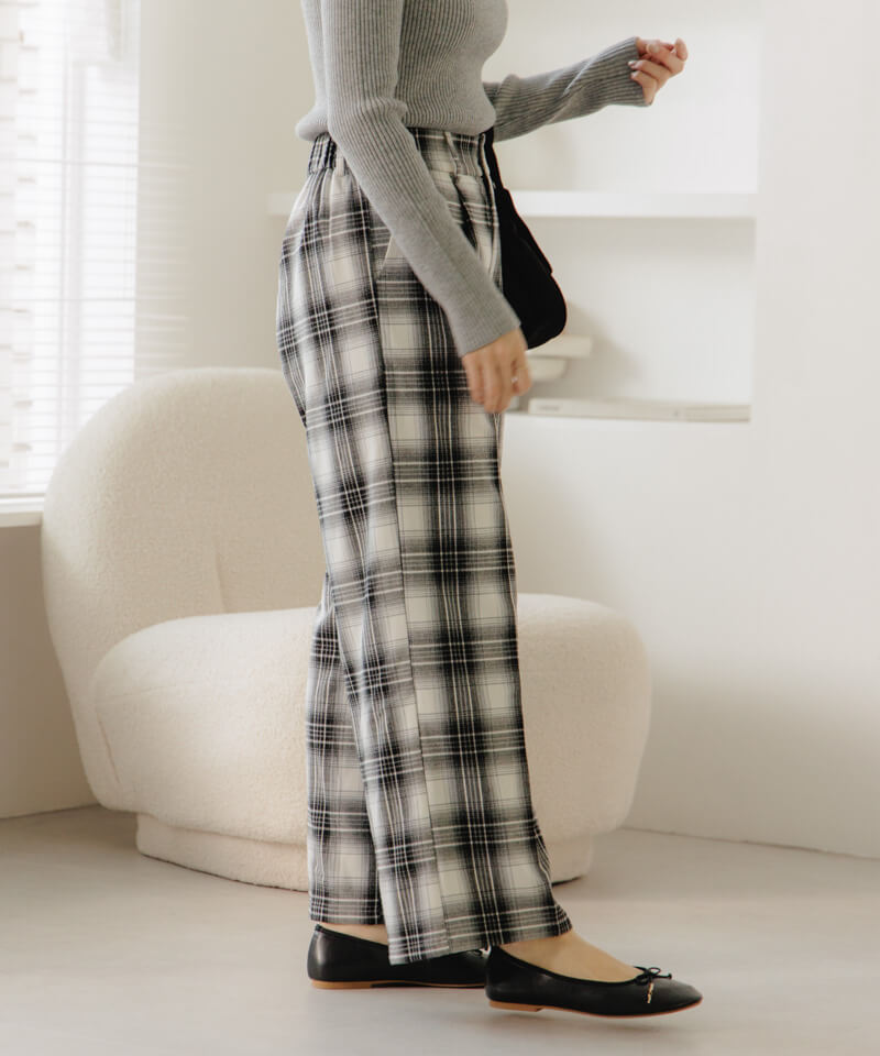 パンツ POLYPLOID Summer Cotton Check Pants Kallie Plaid Straight-leg Pant For Women | Factory