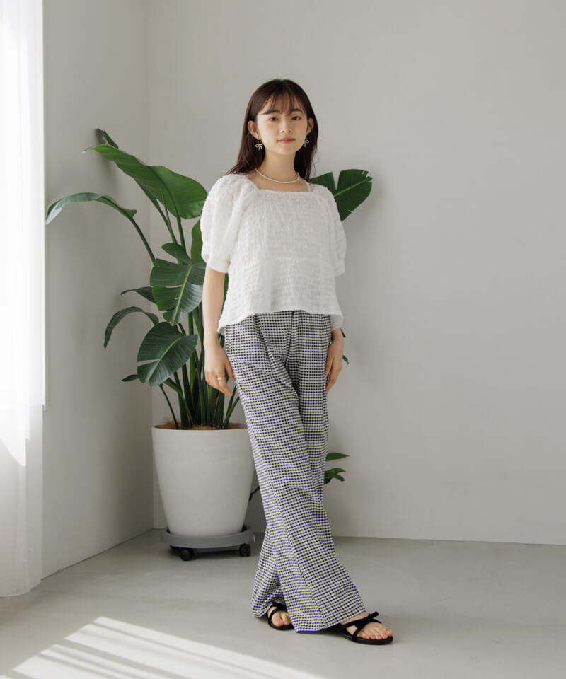 50%OFF】gingham flare pants～ｷﾞﾝｶﾞﾑﾌﾚｱﾊﾟﾝﾂ | flower