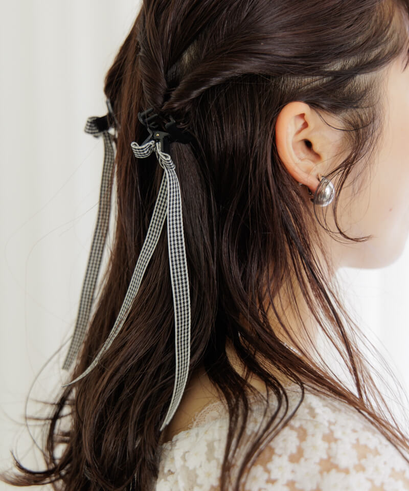 loose gingham ribbon clip～ﾙｰｽﾞｷﾞﾝｶﾞﾑﾘﾎﾞﾝｸﾘｯﾌﾟ(2pc) | flower