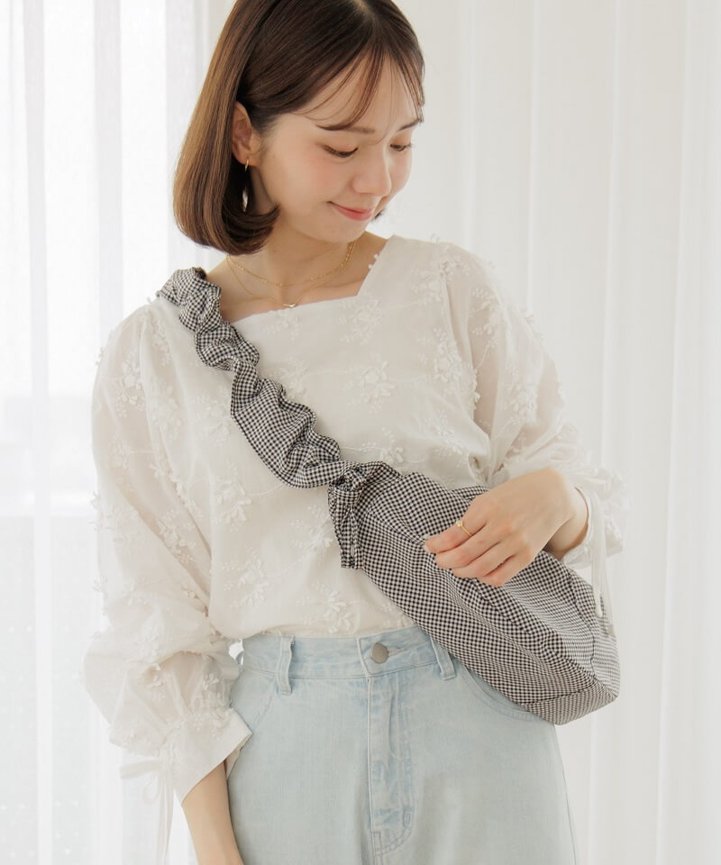 shirring gingham bag～ｼｬｰﾘﾝｸﾞｷﾞﾝｶﾞﾑﾊﾞｯｸﾞ | flower／フラワー
