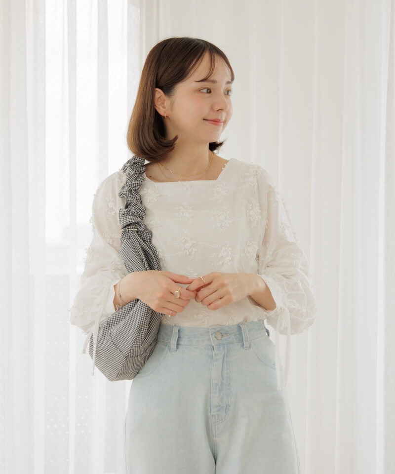 40%OFF】shirring gingham bag～ｼｬｰﾘﾝｸﾞｷﾞﾝｶﾞﾑﾊﾞｯｸﾞ | flower