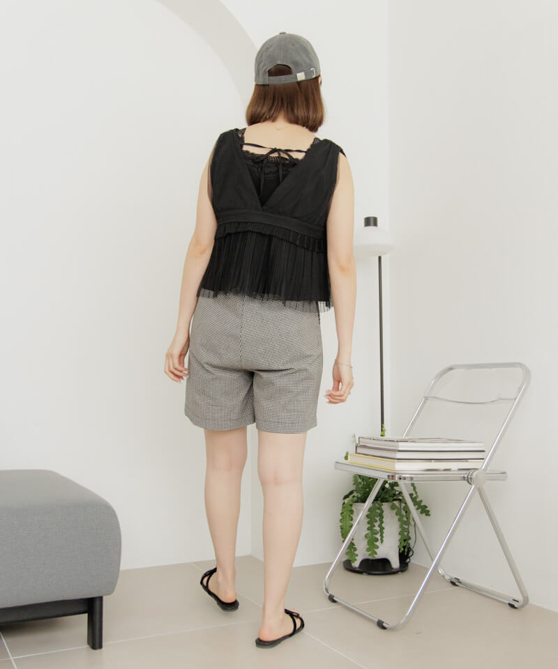 40%OFF】gingham half pants～ｷﾞﾝｶﾞﾑﾊｰﾌﾊﾟﾝﾂ | flower／フラワー