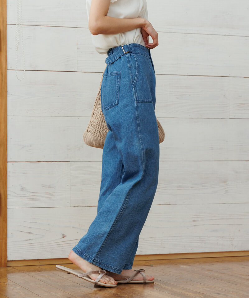 【リネンパンツ】育てていくデニム ベイカーパンツ /インディゴ denim baker pants～ﾃﾞﾆﾑﾍﾞｲｶｰﾊﾟﾝﾂ | flower／フラワー公式通販