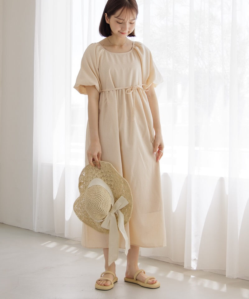 check puff onepiece～ﾁｪｯｸﾊﾟﾌﾜﾝﾋﾟｰｽ | flower／フラワー公式通販