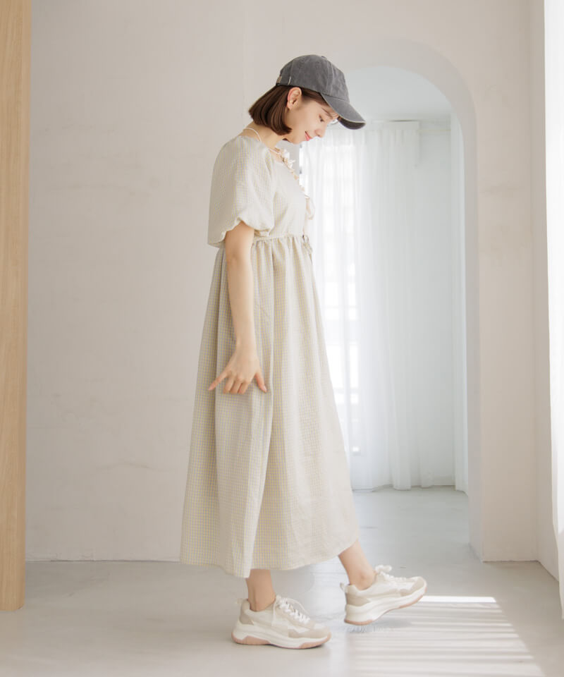 check puff onepiece～ﾁｪｯｸﾊﾟﾌﾜﾝﾋﾟｰｽ | flower／フラワー公式通販