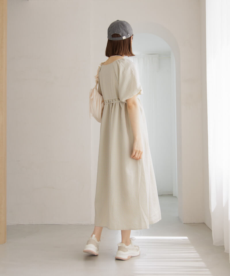 20%OFF】check puff onepiece～ﾁｪｯｸﾊﾟﾌﾜﾝﾋﾟｰｽ | flower
