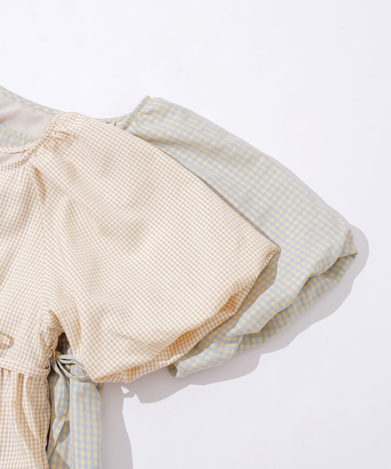 20%OFF】check puff onepiece～ﾁｪｯｸﾊﾟﾌﾜﾝﾋﾟｰｽ | flower