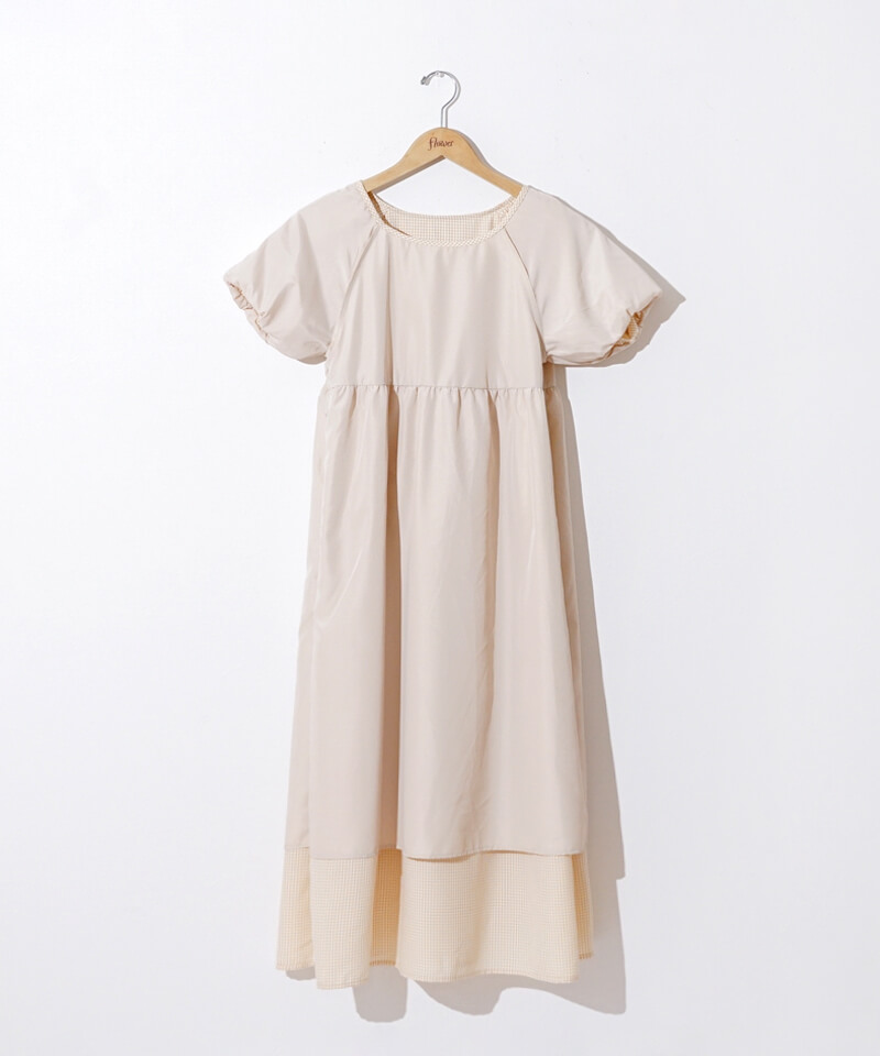 20%OFF】check puff onepiece～ﾁｪｯｸﾊﾟﾌﾜﾝﾋﾟｰｽ | flower