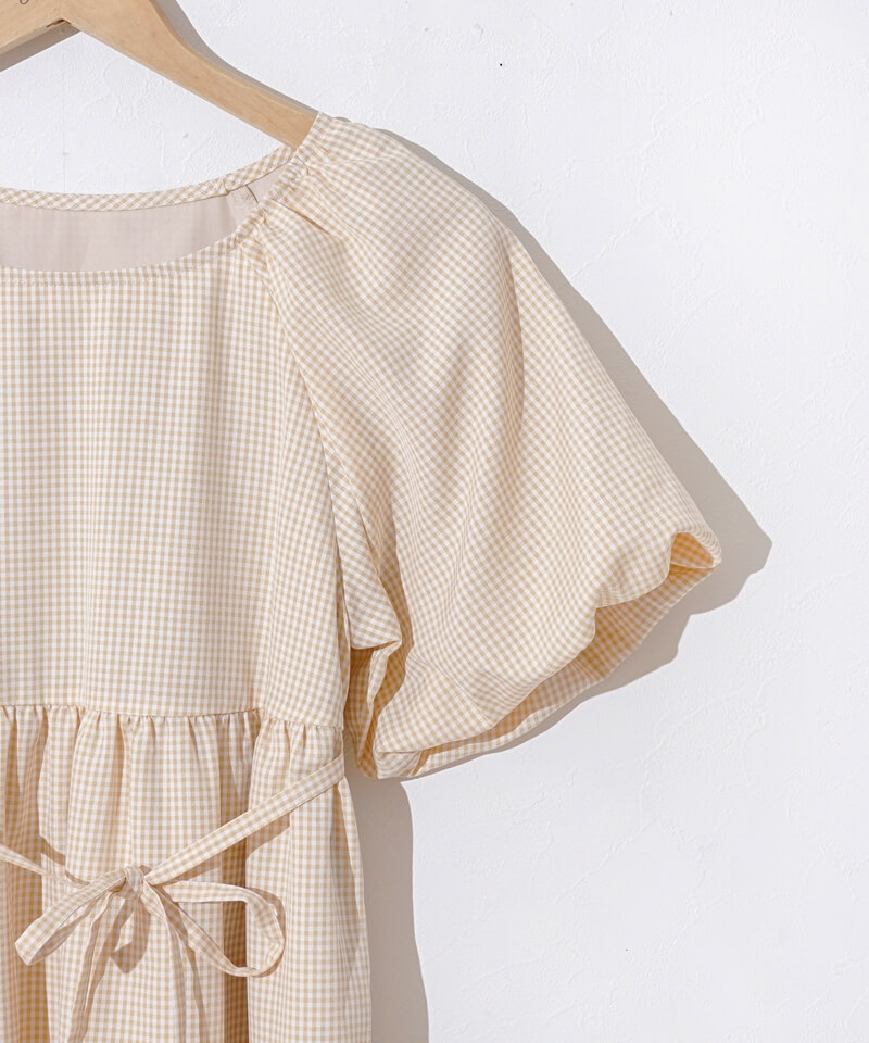 20%OFF】check puff onepiece～ﾁｪｯｸﾊﾟﾌﾜﾝﾋﾟｰｽ | flower