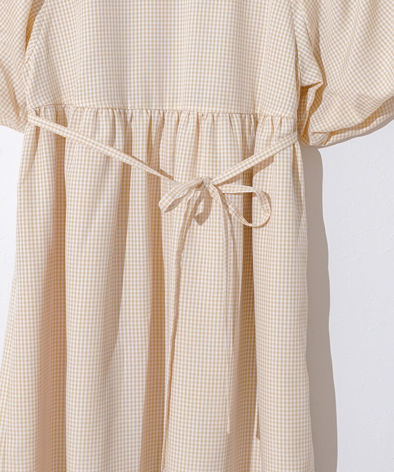 20%OFF】check puff onepiece～ﾁｪｯｸﾊﾟﾌﾜﾝﾋﾟｰｽ | flower