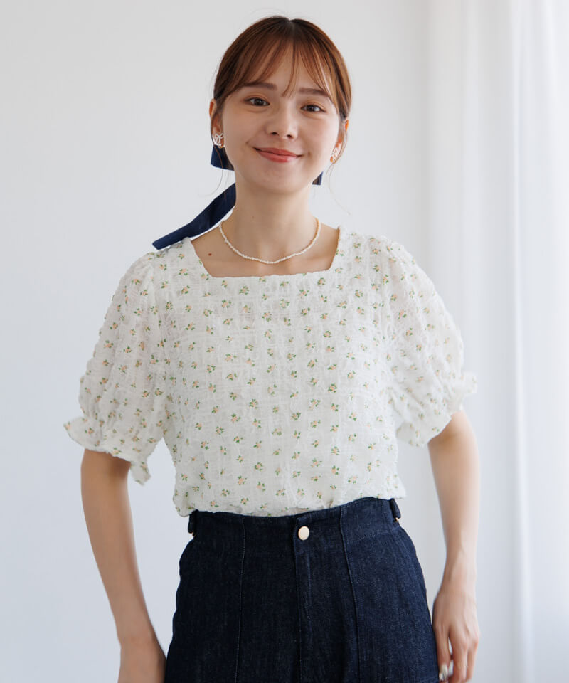 ̮お花モチーフ×デニムリボンのヘアゴム プレゼント付き