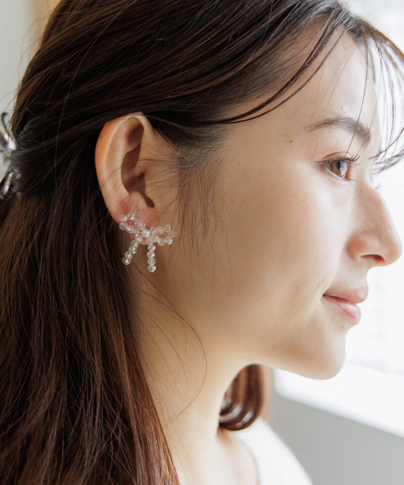 tiny beads ribbon pierce～ﾀｲﾆｰﾋﾞｰｽﾞﾘﾎﾞﾝﾋﾟｱｽ | flower