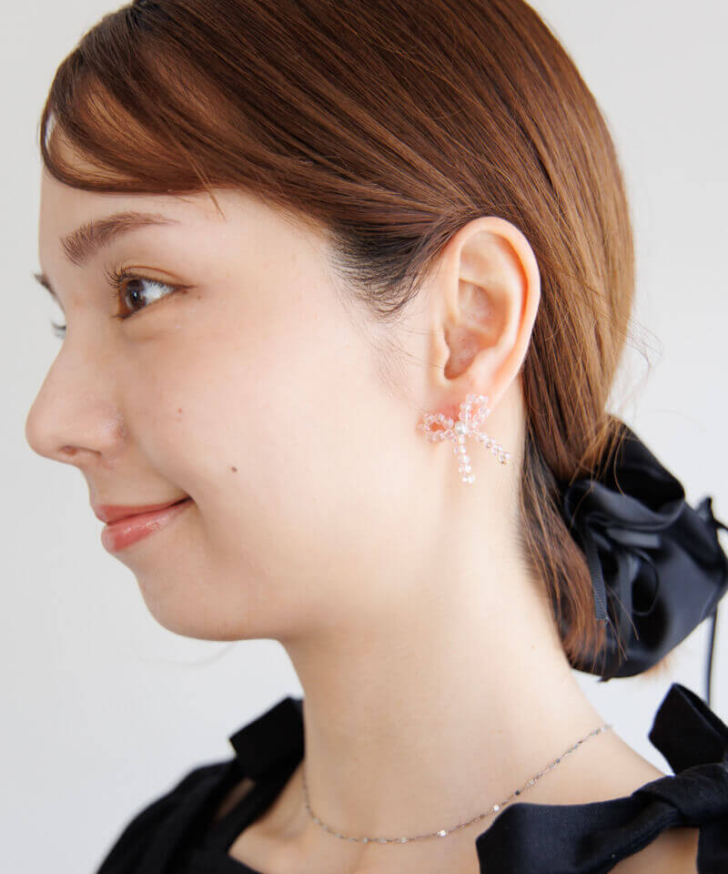 【Self Portrait】クリスタル ボウ リボン イヤリング スモール クリスタル リボン ピアス イヤリング Crystal Ribbon Pierce