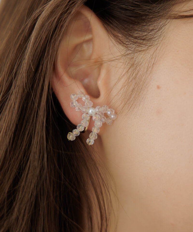 tiny beads ribbon earring～ﾀｲﾆｰﾋﾞｰｽﾞﾘﾎﾞﾝｲﾔﾘﾝｸﾞ | flower