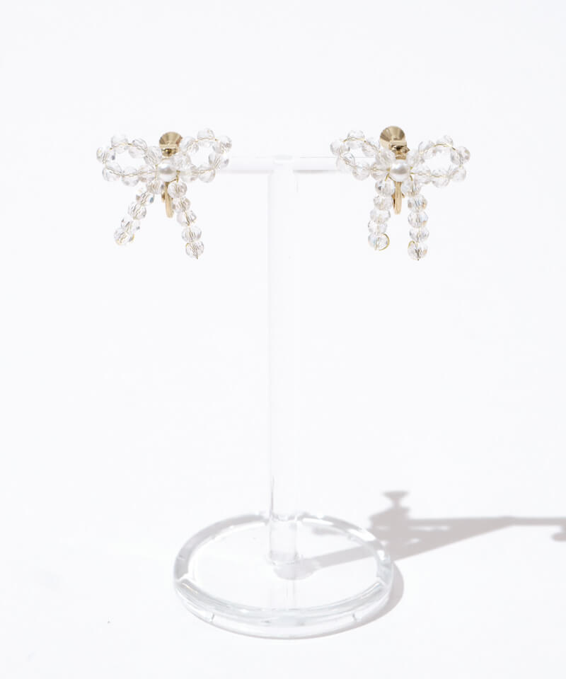 tiny beads ribbon earring～ﾀｲﾆｰﾋﾞｰｽﾞﾘﾎﾞﾝｲﾔﾘﾝｸﾞ | flower