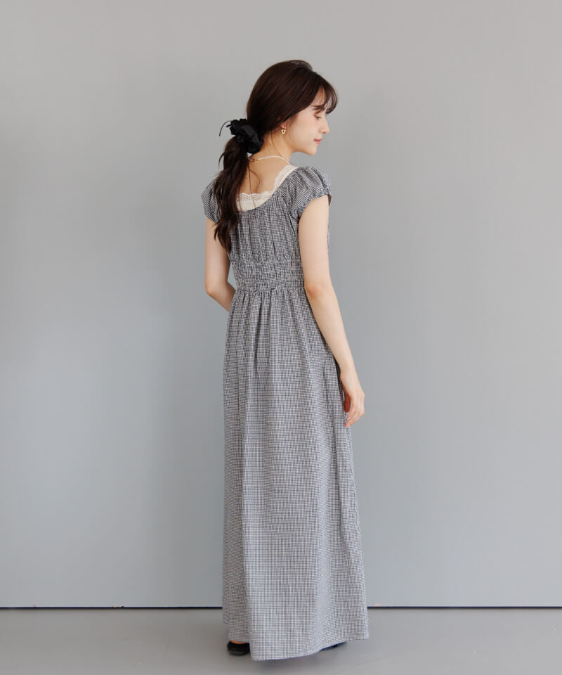 flower シューギンガムワンピース　ブラック flower シューギンガムワンピースブラック