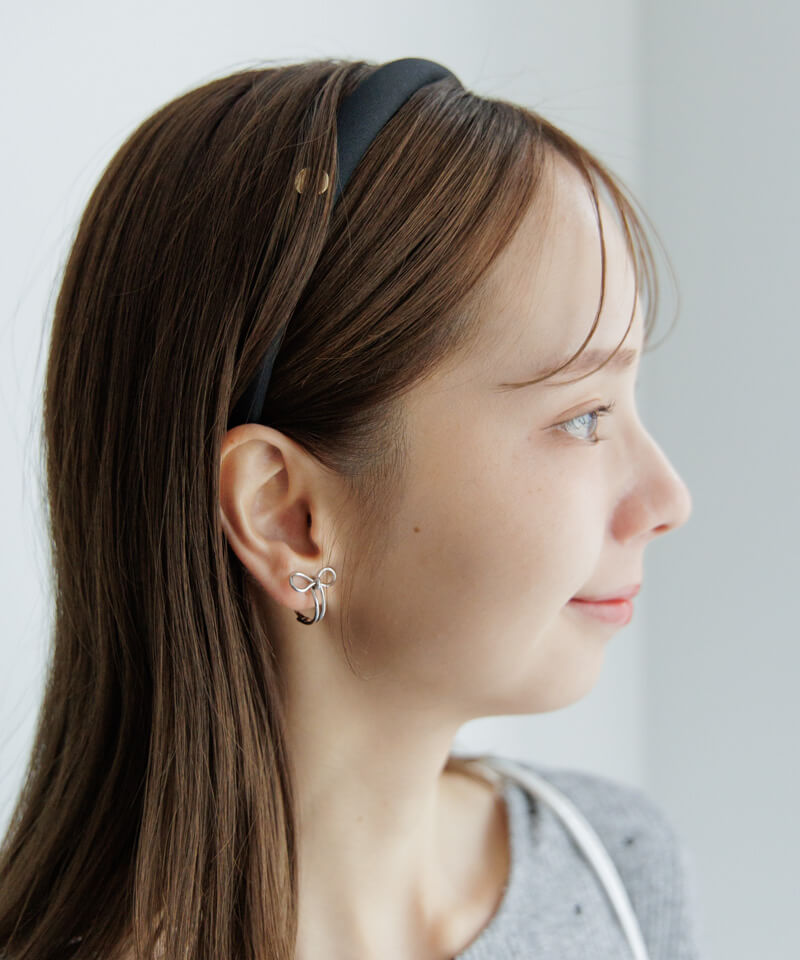★早期完売★WING BLING★14k post DOVEL リボン 2way★ ピアス 即納】[925 Silver]ロングテール ライン リボン ピアス 韓国