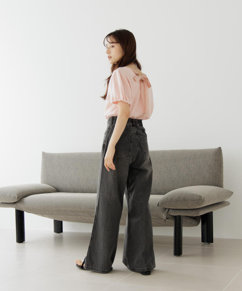 リボンパフスリーブフレアOP SLY ワンピース FRONT RIBBON PUFF SLEEVE OP フロント リボン