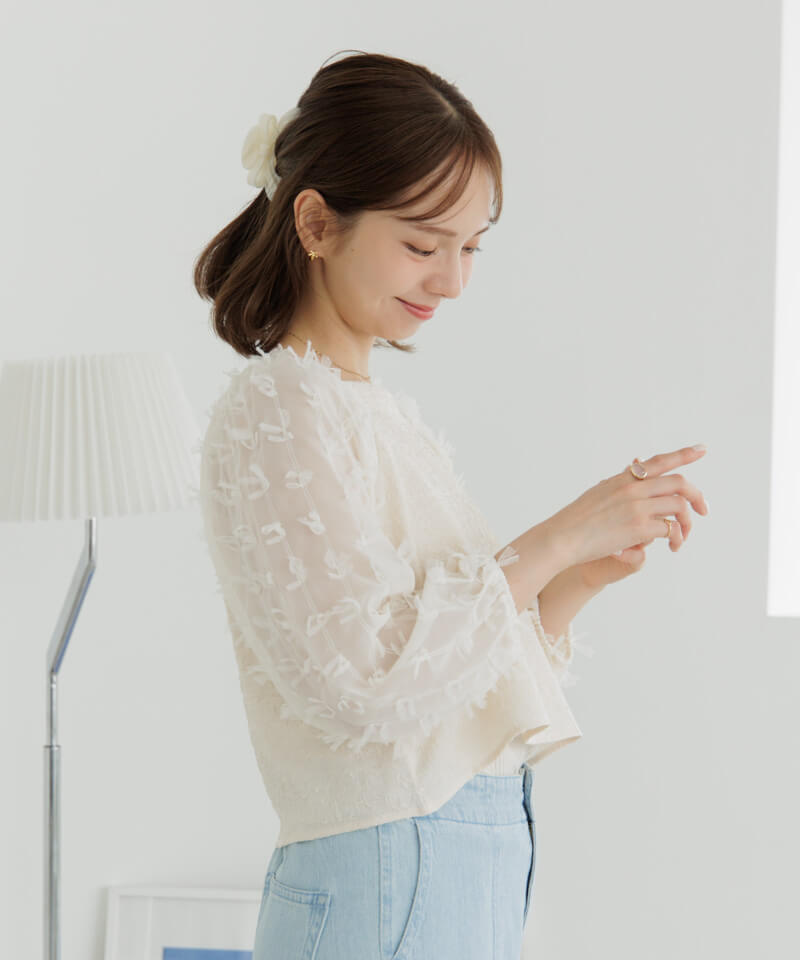 50%OFF】butterfly ribbon top～ﾊﾞﾀﾌﾗｲﾘﾎﾞﾝﾄｯﾌﾟ | flower