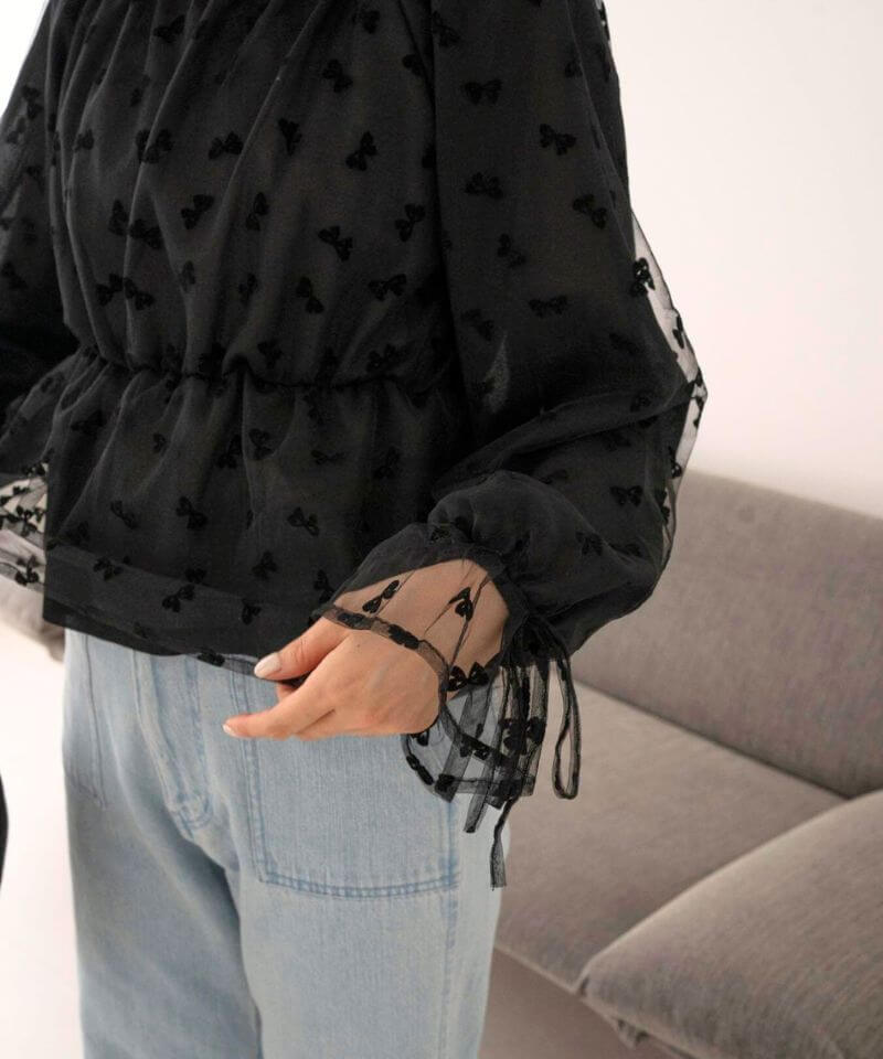 50%OFF】tulle ribbon blouse～ﾁｭｰﾙﾘﾎﾞﾝﾌﾞﾗｳｽ | flower