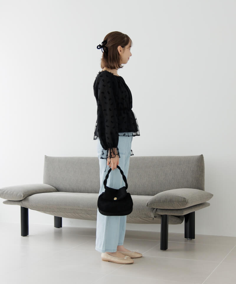 50%OFF】tulle ribbon blouse～ﾁｭｰﾙﾘﾎﾞﾝﾌﾞﾗｳｽ | flower