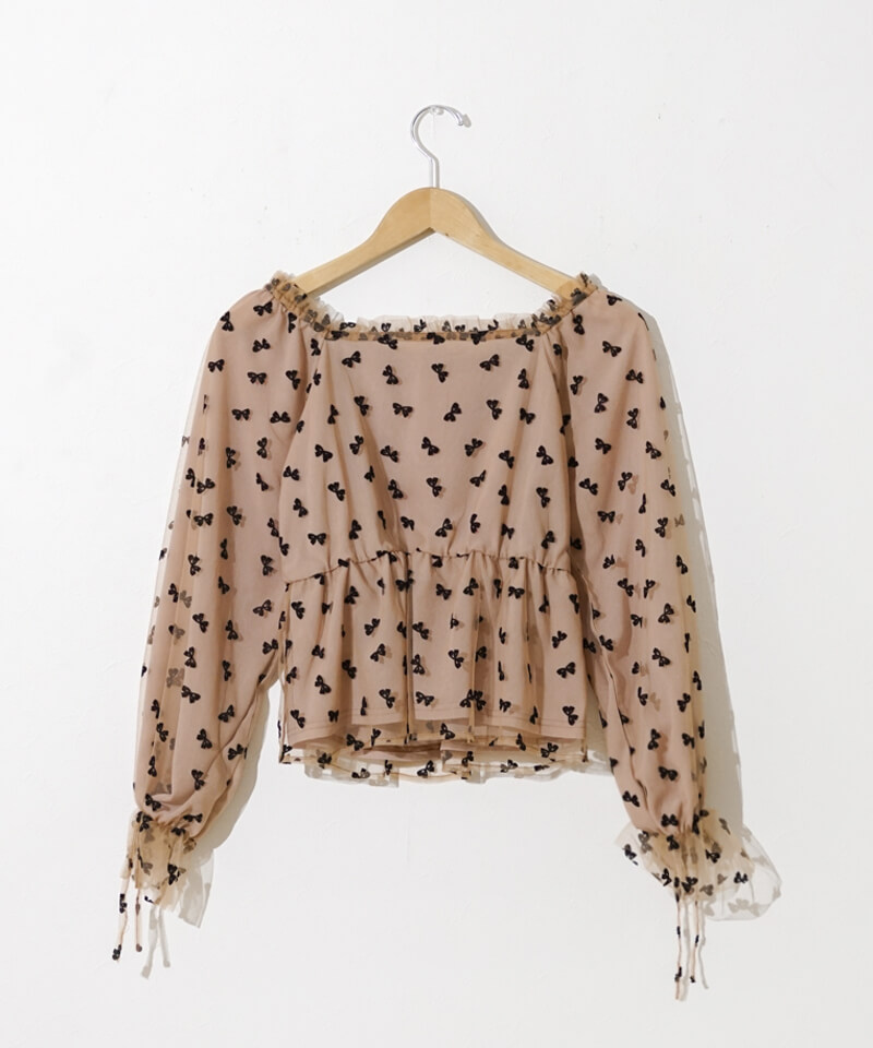 50%OFF】tulle ribbon blouse~チュールリボンブラウス | flower 50%OFF】tulle ribbon blouse~チュールリボンブラウス | flower