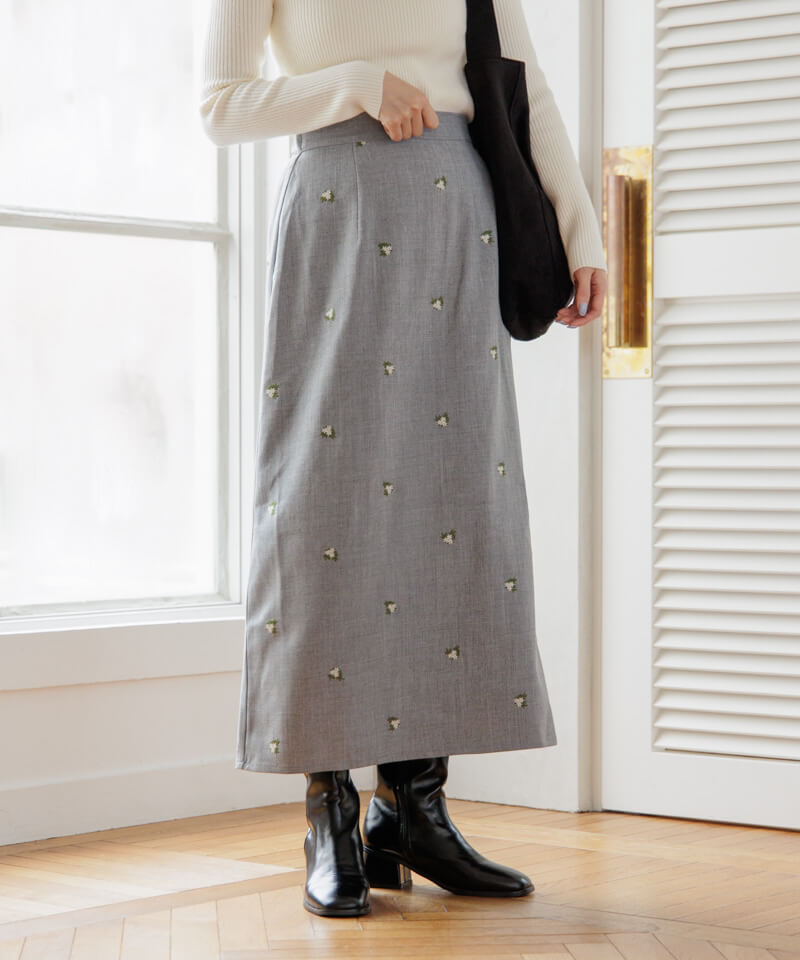 50%OFF】calm embroidery skirt～ｶｰﾑｴﾝﾌﾞﾛｲﾀﾞﾘｰｽｶｰﾄ | flower