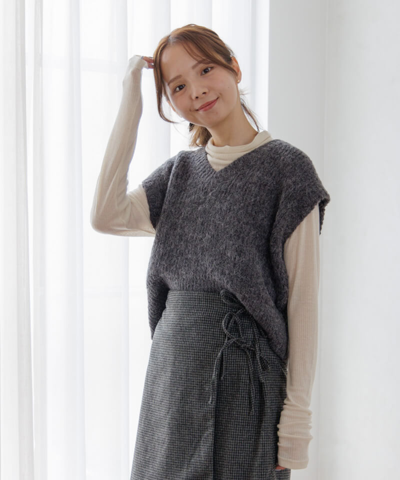 FUR LIKE WARM KINT VEST/NOUNLESS/ベスト/1/アクリル/BEG NOUNLESS(ナウンレス) ファーライクニットベスト 2023AW