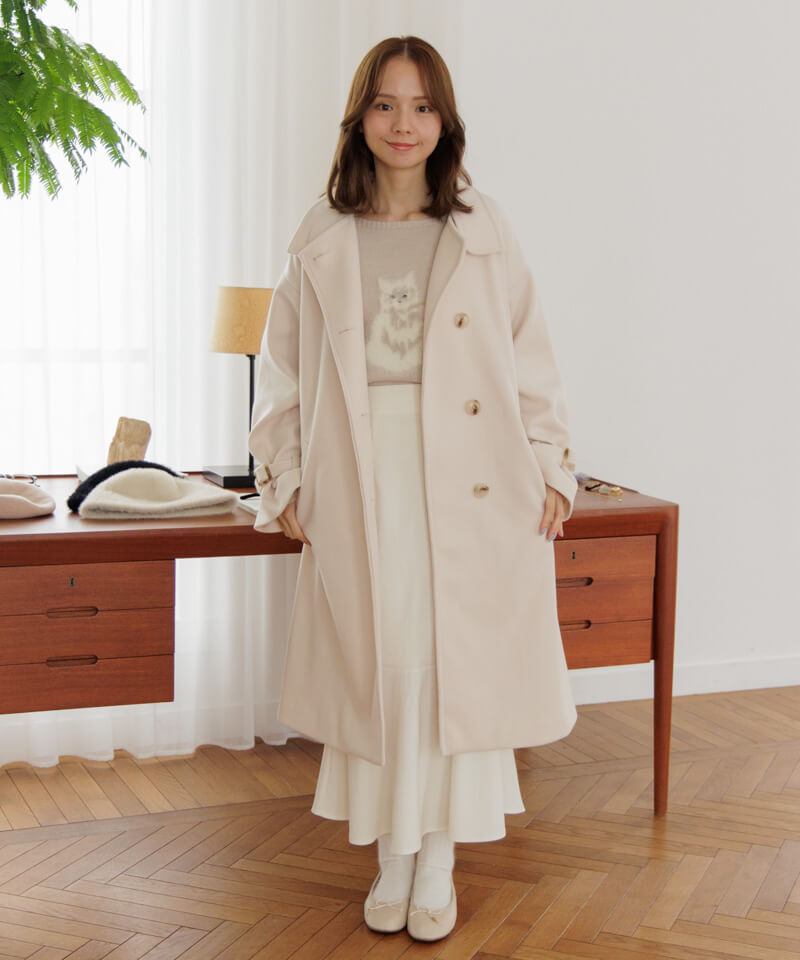 アイボリー ウール混合 ロングコート 40%OFF】powdery long coat～ﾊﾟｳﾀﾞﾘｰﾛﾝｸﾞｺｰﾄ | flower／フラワー