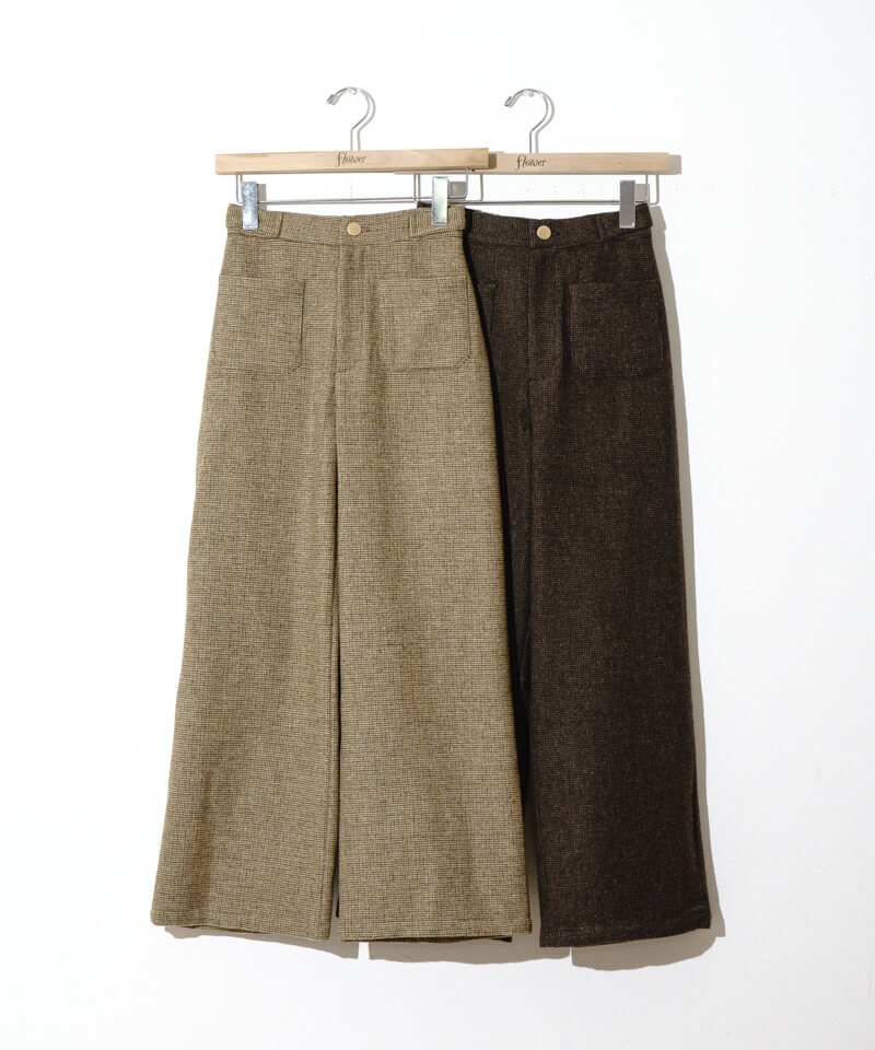 ELFSACK パンツ ズボン フラワー チェック ワイドパンツ ELFSACK パンツ ズボン ボトムス チェック柄 ワイドパンツ