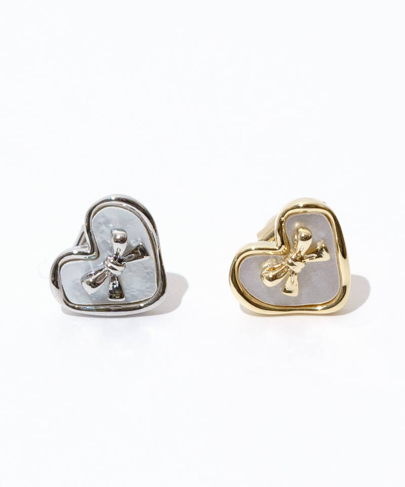 【TATIANA】Pearl Ribbon with Heart Earring EC1945〜ピアス TATIANA】Pearl Ribbon with Heart Earring EC1945〜ピアス