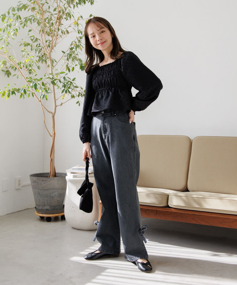 fleur shirring blouse～ﾌﾙｰﾙｼｬｰﾘﾝｸﾞﾌﾞﾗｳｽ | flower／フラワー