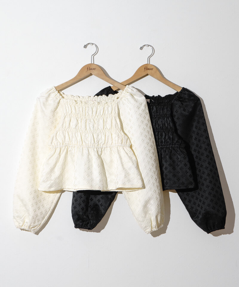 タグ付き OHGA FLOWER BLOUSE フラワーブラウス ジャガード 白 トップス