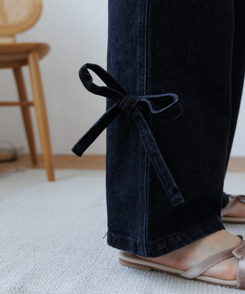 flower リボンバギーパンツ　デニムパンツ 10%OFF】ribbon buggy pants～ﾘﾎﾞﾝﾊﾞｷﾞｰﾊﾟﾝﾂ | flower／フラワー